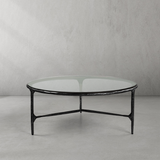 Hand Forged Metal Glass Round Coffee Table 3 Legs 35"