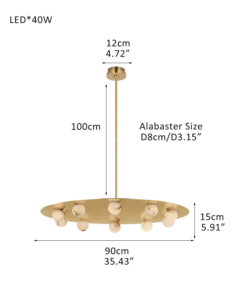 Alabaster Globes LED Disc Pendant Light in Lacquered Brass/Black Stainless Frame