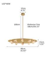 Alabaster Globes LED Disc Pendant Light in Lacquered Brass/Black Stainless Frame