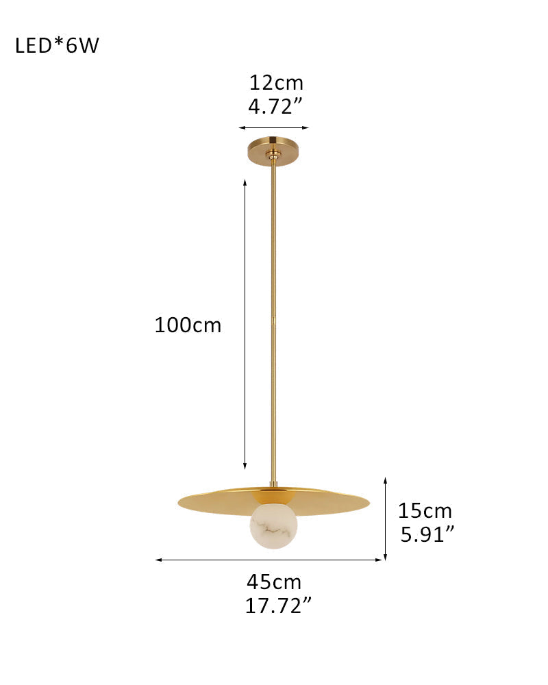Alabaster Globes LED Disc Pendant Light in Lacquered Brass/Black Stainless Frame