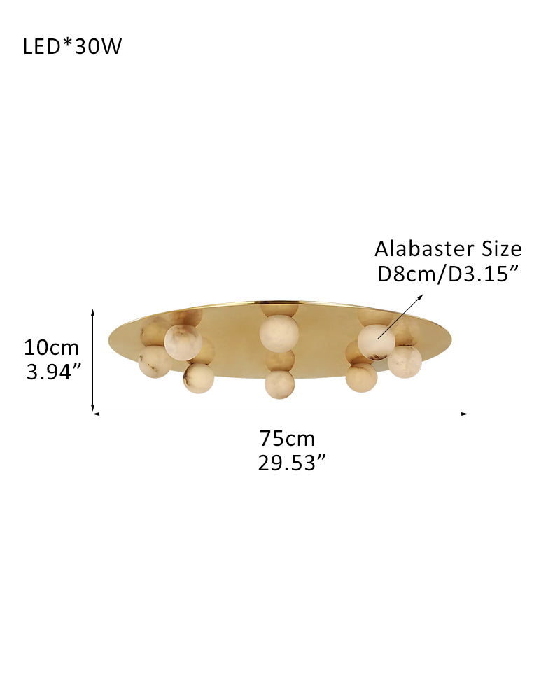 Alabaster Globes LED Disc Pendant Light in Lacquered Brass/Black Stainless Frame