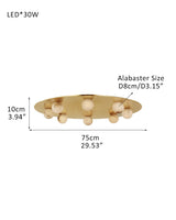 Alabaster Globes LED Disc Pendant Light in Lacquered Brass/Black Stainless Frame
