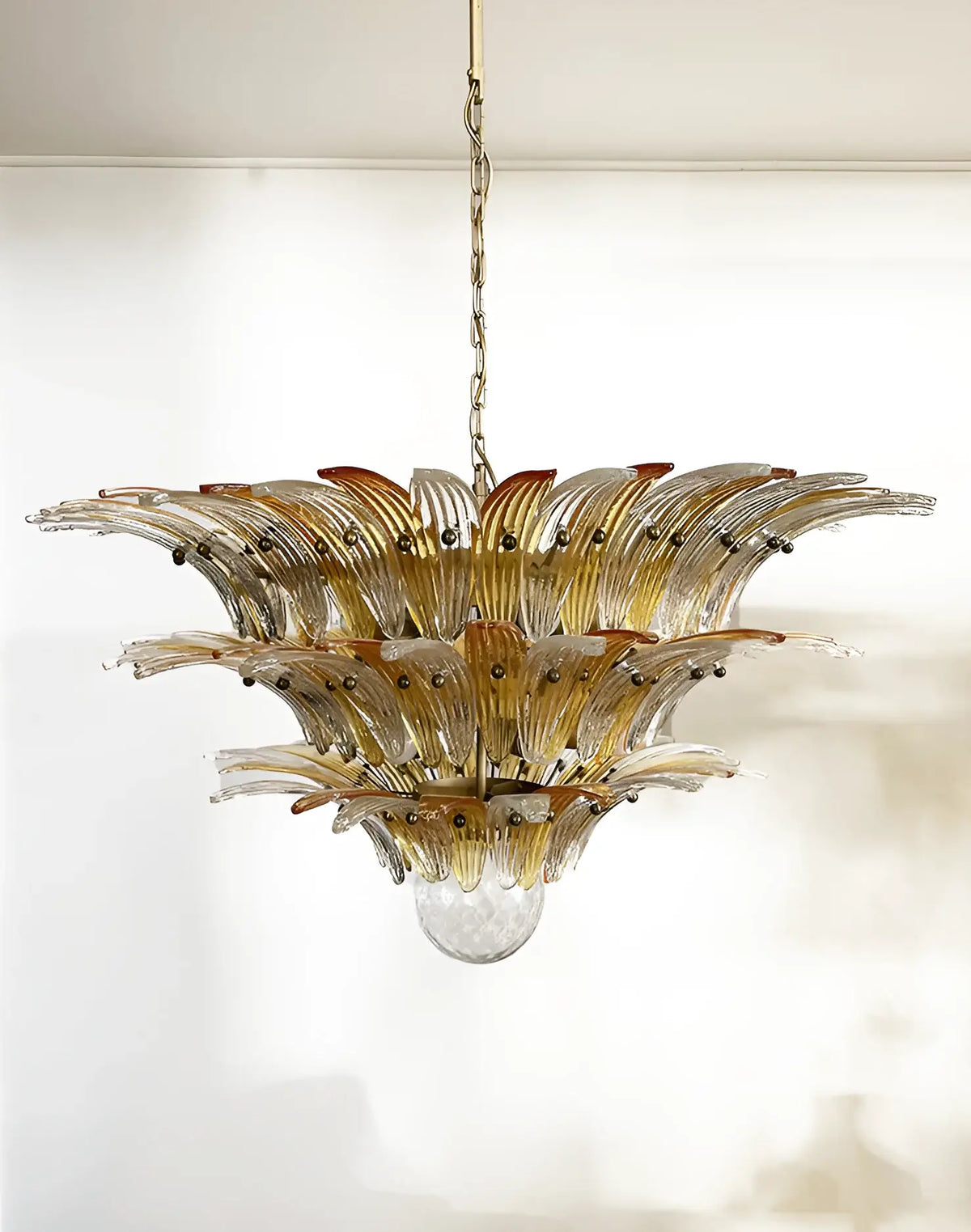 Beautifully Murano-Style Palmette Amber Transparent Chandelier