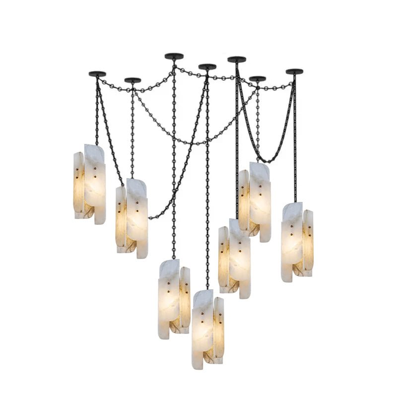 Cascading Chain Cluster Alabaster Chandelier