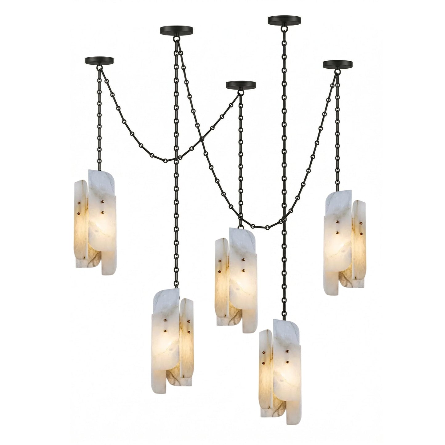Cascading Chain Cluster Alabaster Chandelier