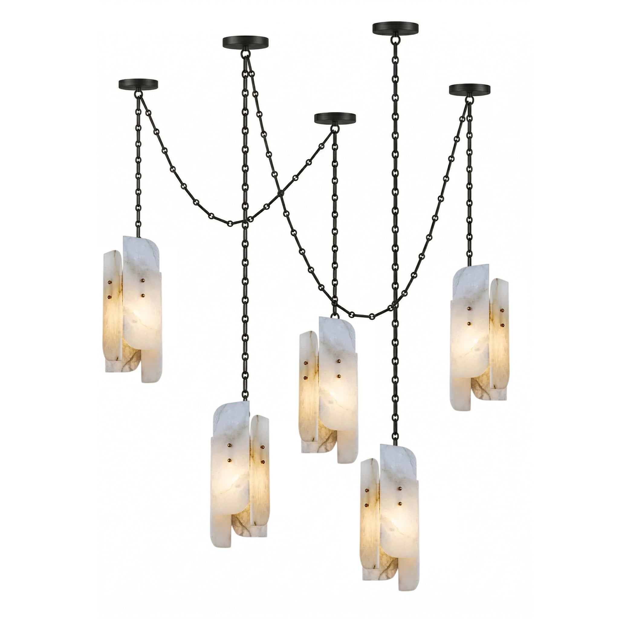 Cascading Chain Cluster Alabaster Chandelier
