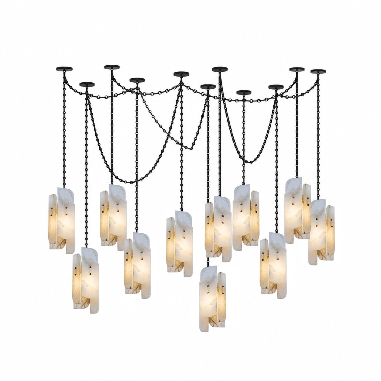 Cascading Chain Cluster Alabaster Chandelier
