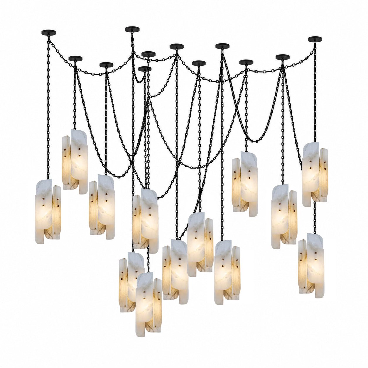 Cascading Chain Cluster Alabaster Chandelier