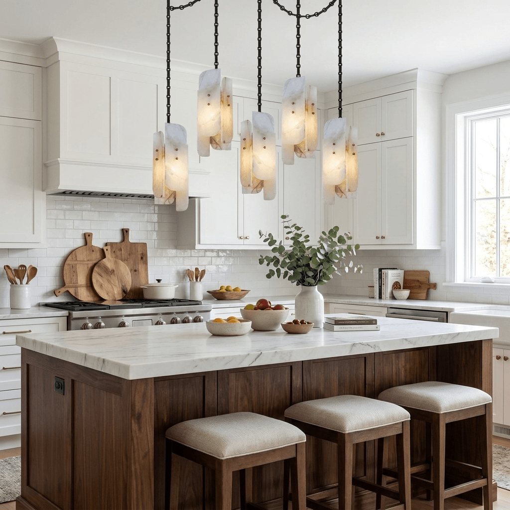 Cascading Chain Cluster Alabaster Chandelier