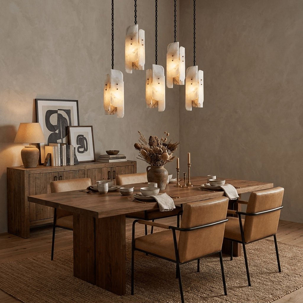 Cascading Chain Cluster Alabaster Chandelier