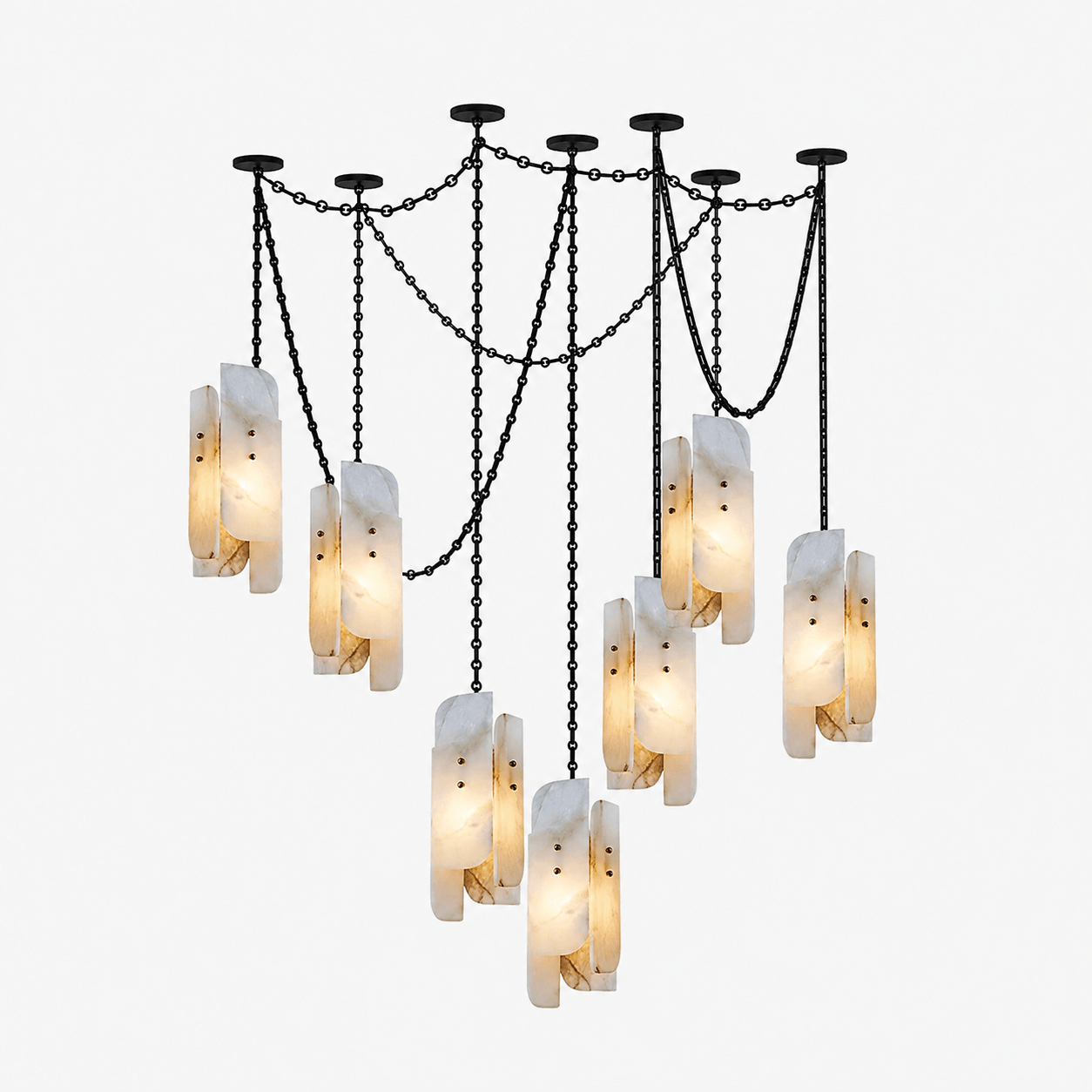 Cascading Chain Cluster Alabaster Chandelier