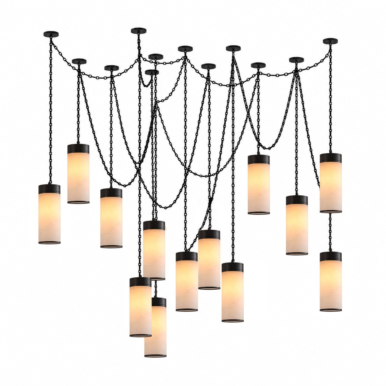 Cascading Chain Cylinder Alabaster Chandelier