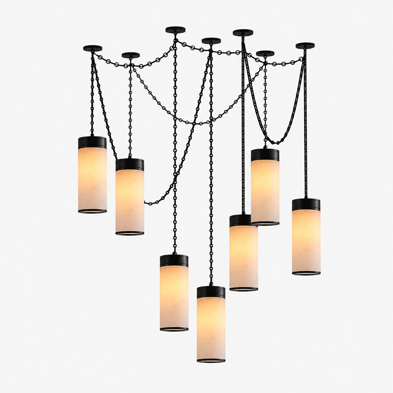 Cascading Chain Cylinder Alabaster Chandelier