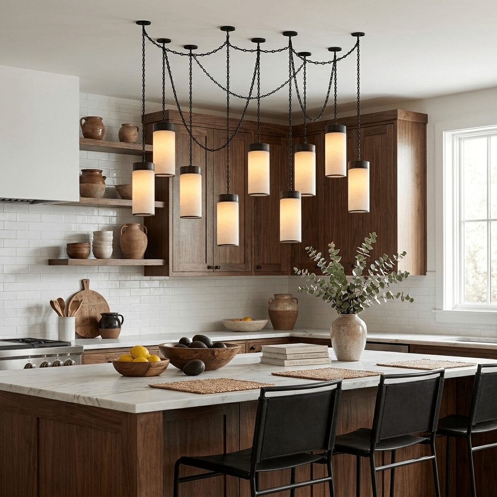 Cascading Chain Cylinder Alabaster Chandelier