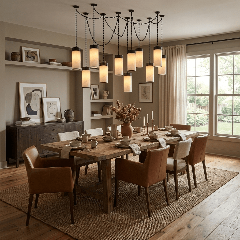 Cascading Chain Cylinder Alabaster Chandelier