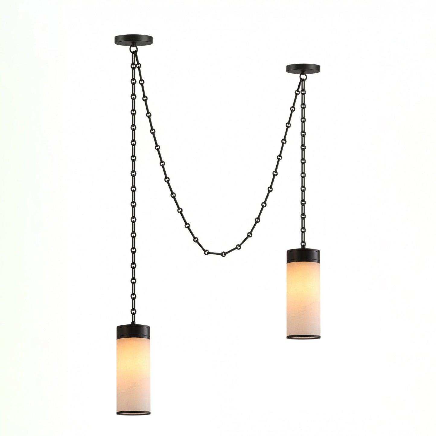 Cascading Chain Cylinder Alabaster Chandelier