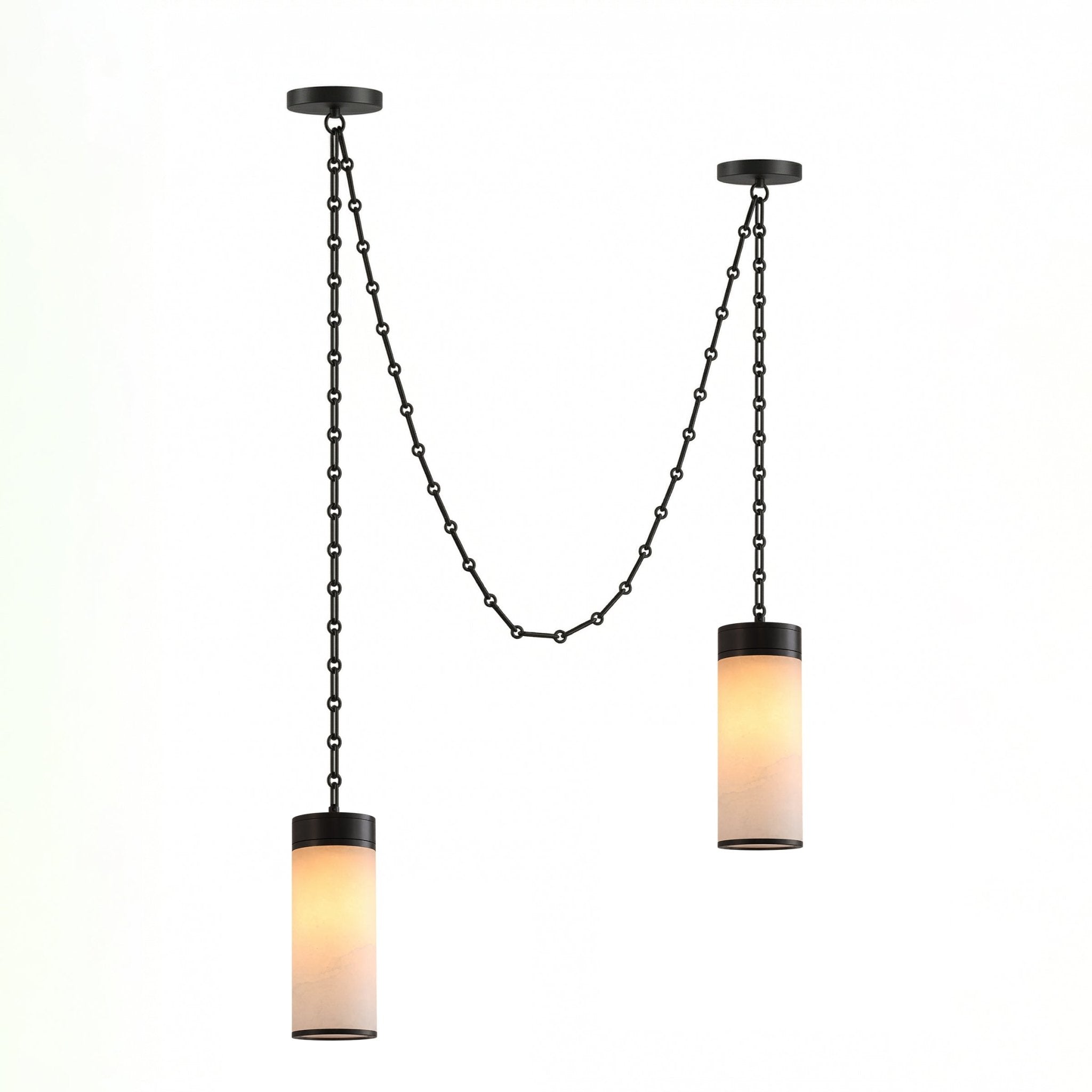 Cascading Chain Cylinder Alabaster Chandelier