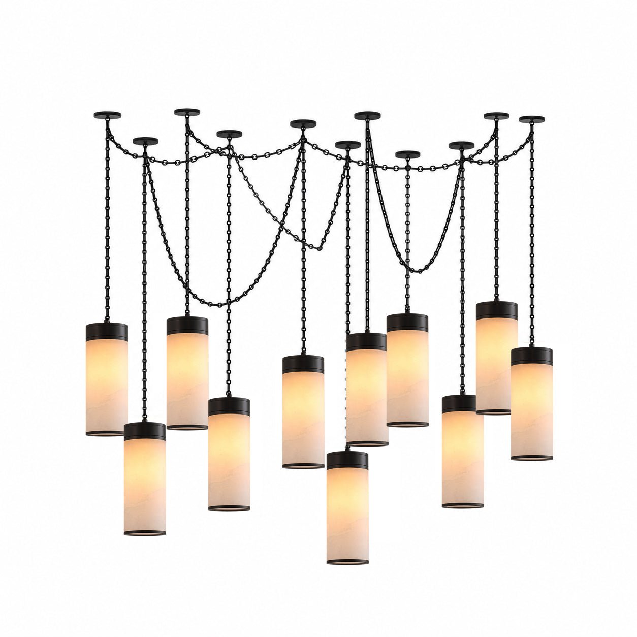 Cascading Chain Cylinder Alabaster Chandelier