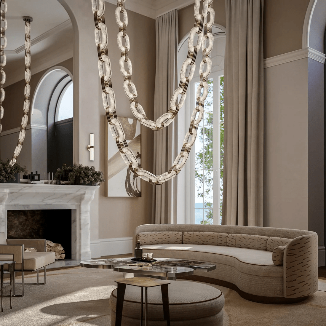 Chain Link  Alabaster Chandelier