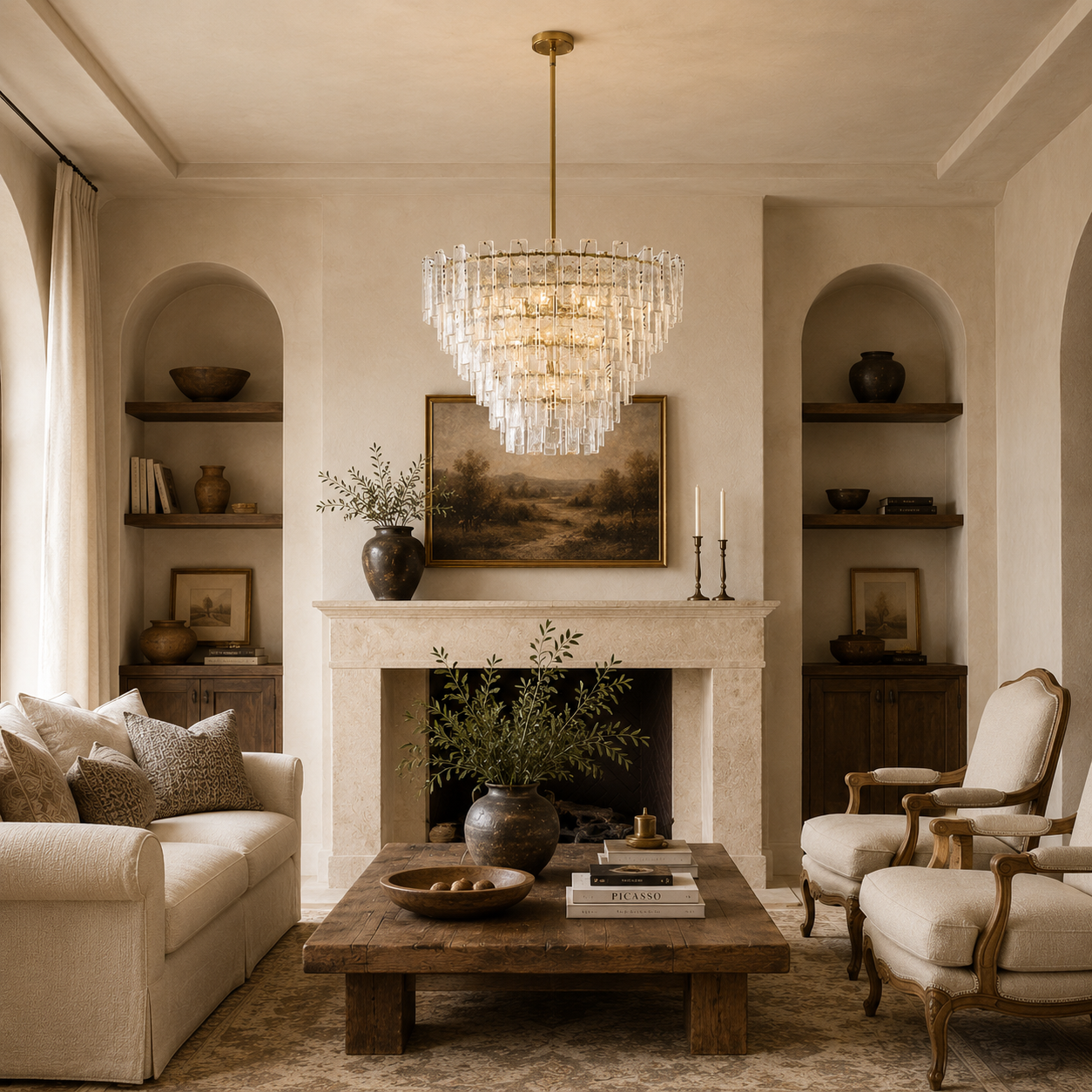 Avalon Cast Glass Round Tiered Chandelier 33"