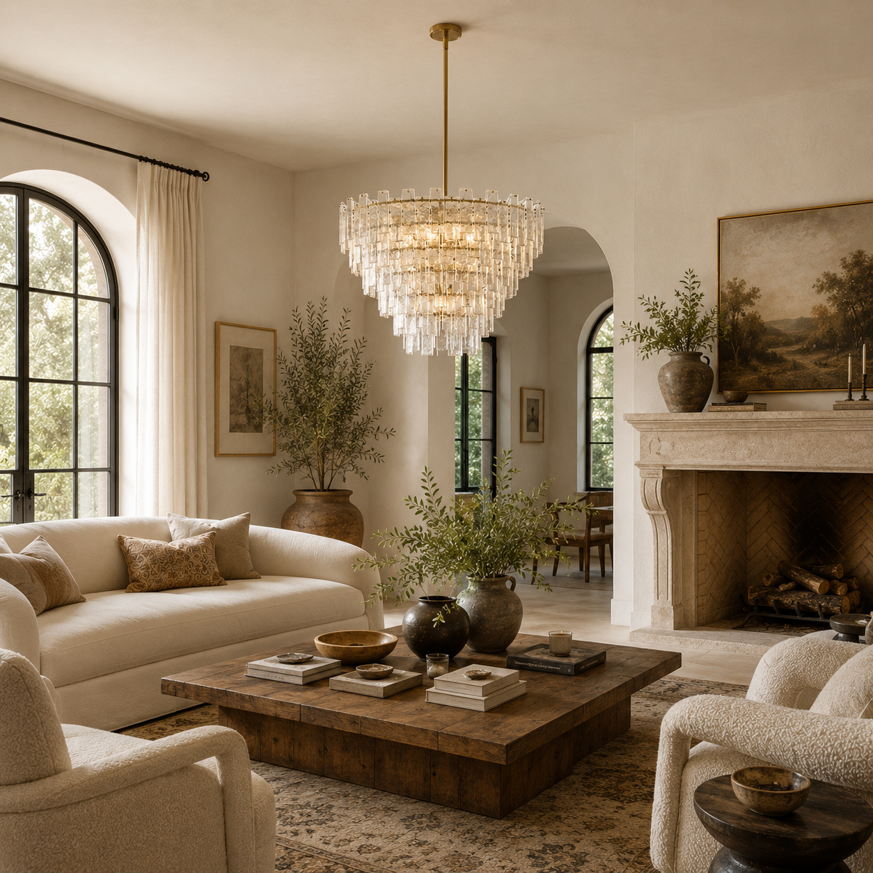 Avalon Cast Glass Round Tiered Chandelier 33"