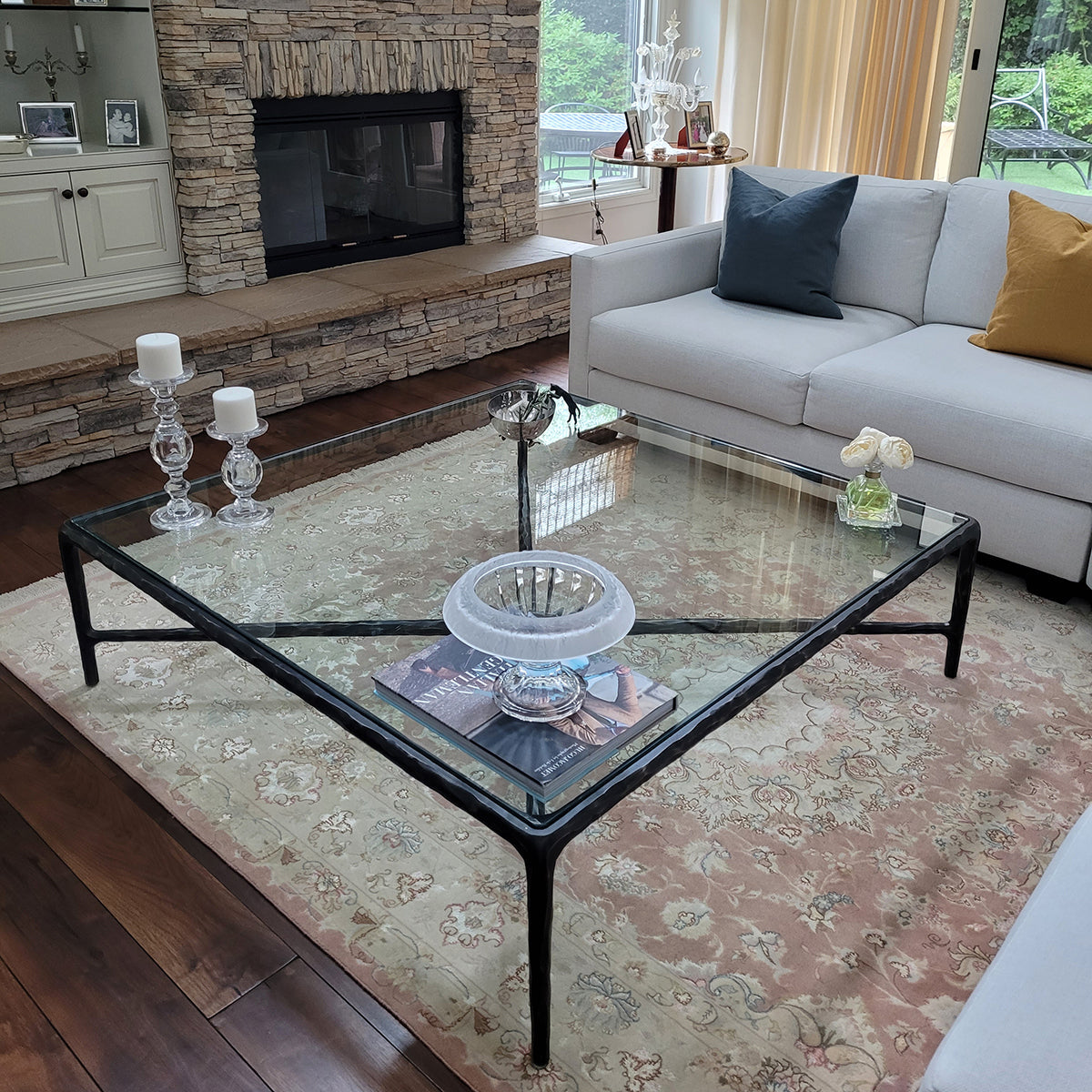 Hand Forged Metal Square Glass Coffee Table