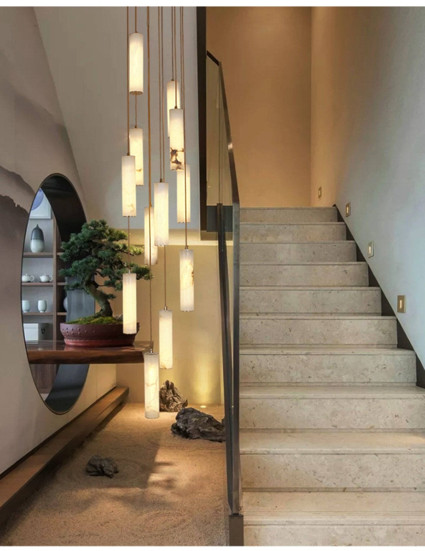 Column Alabaster Staircase Chandelier