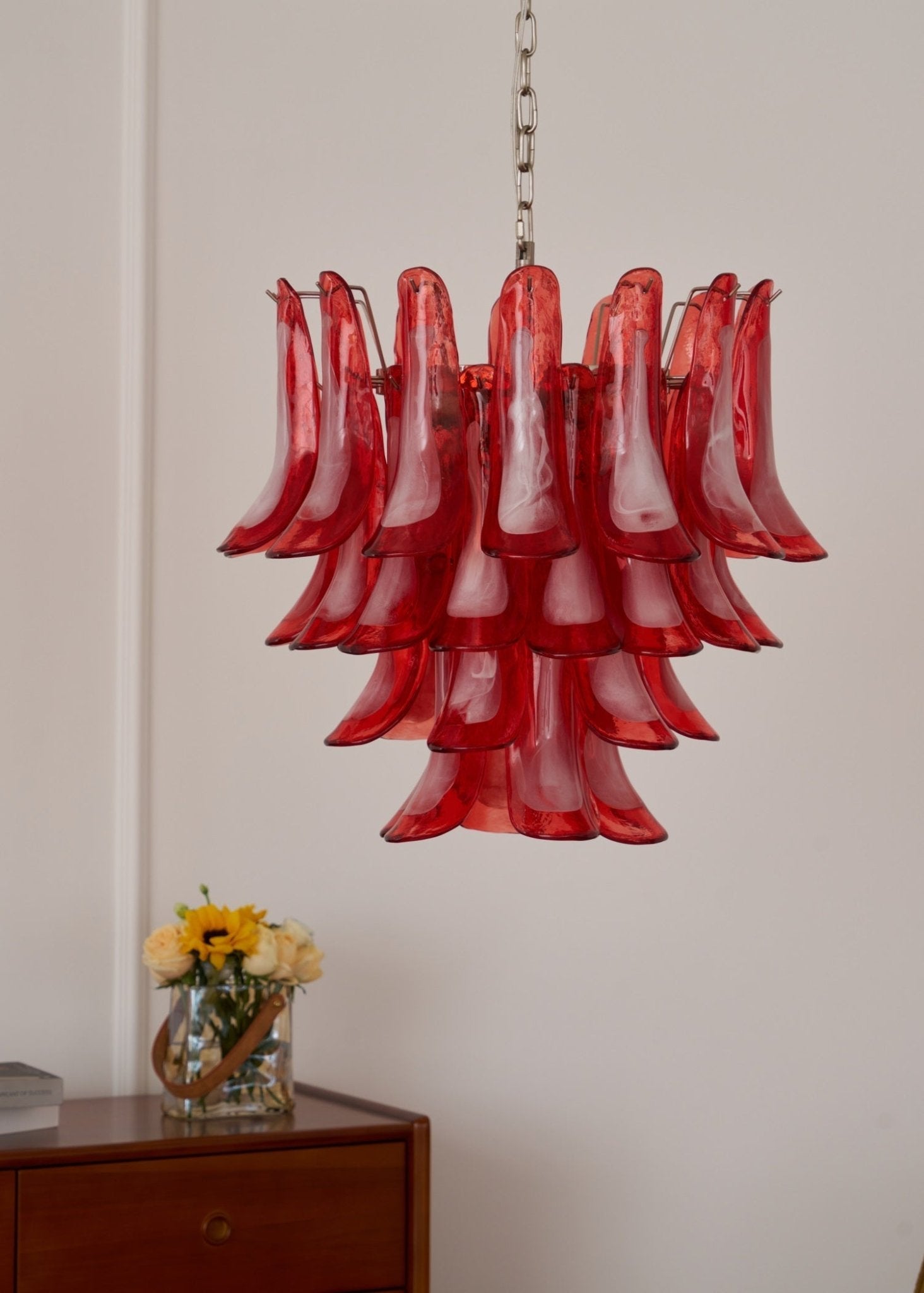 Crimson Glass Petals Chandelier 25.6"