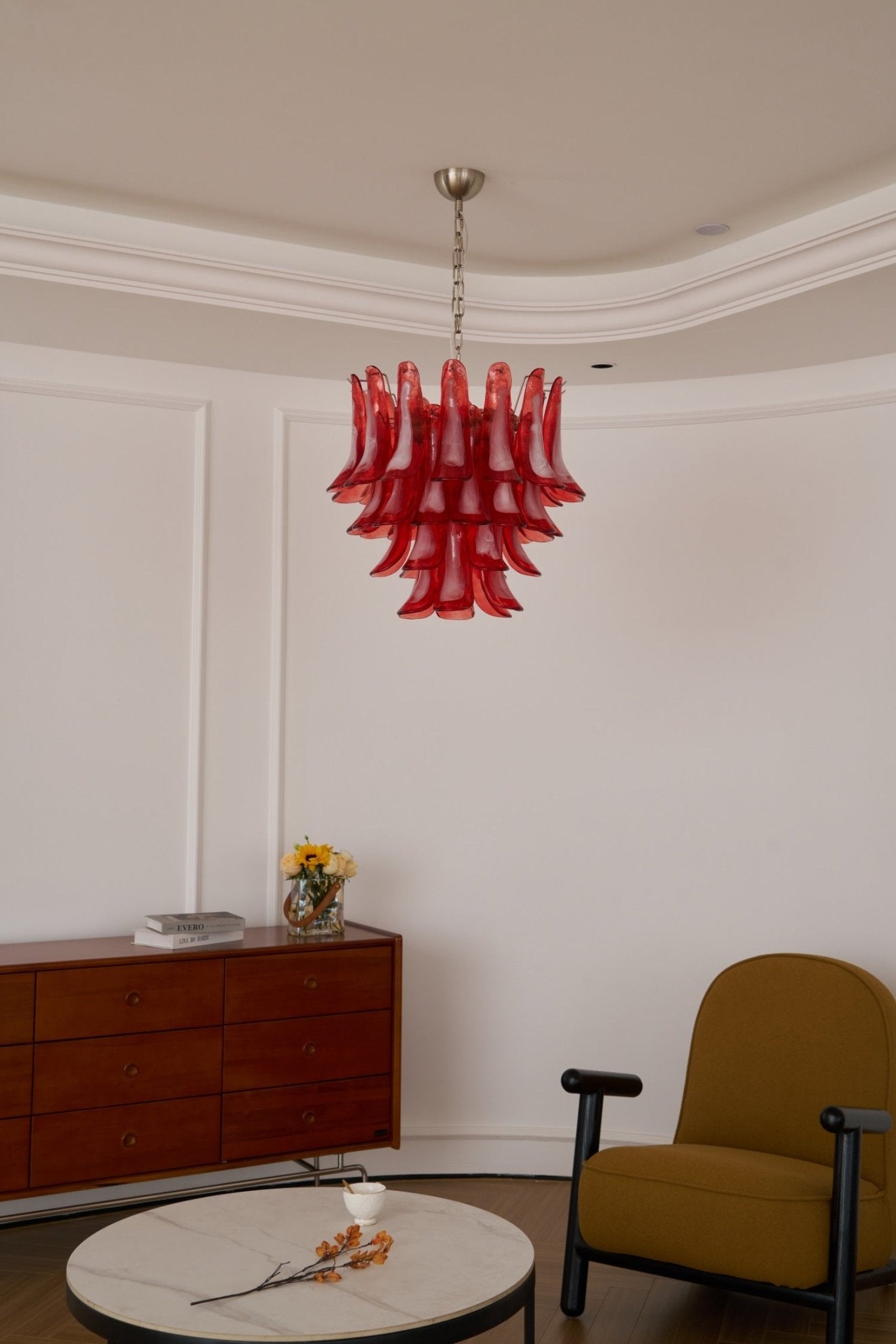 Crimson Glass Petals Chandelier 25.6"