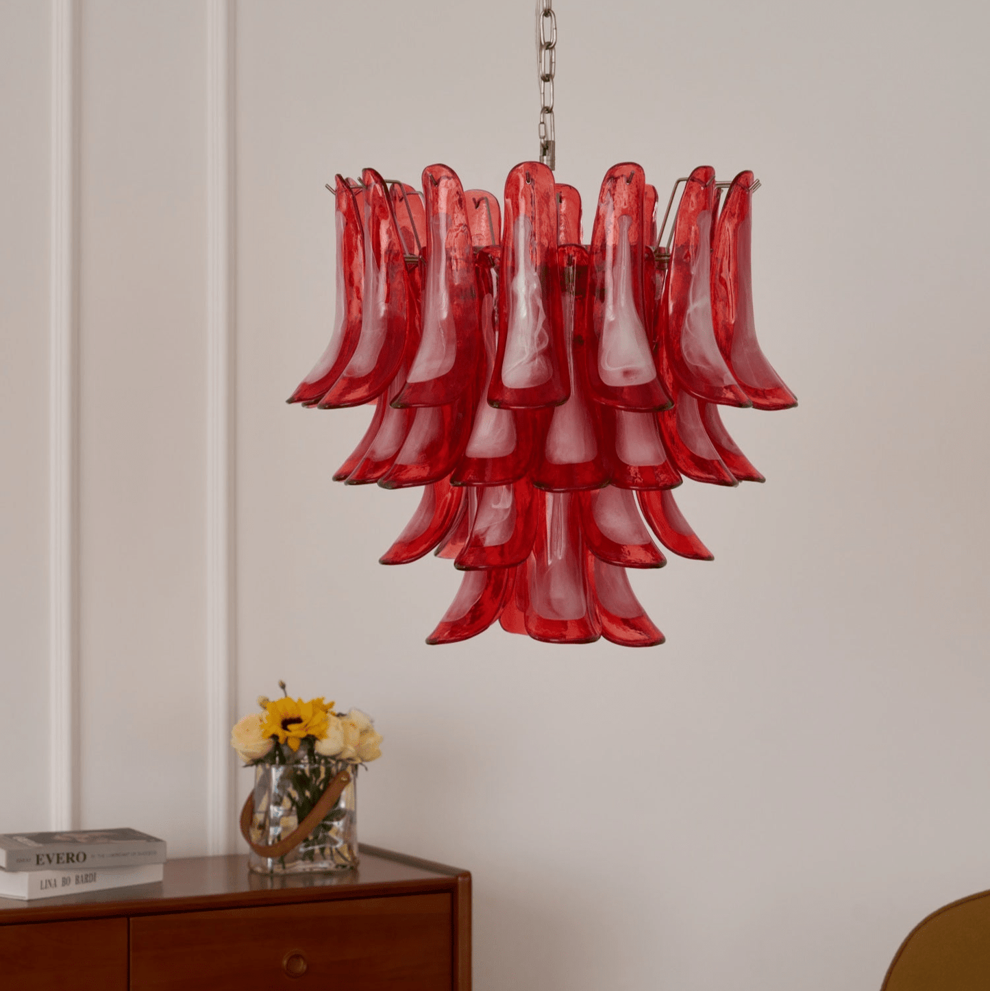 Crimson Glass Petals Chandelier 25.6"