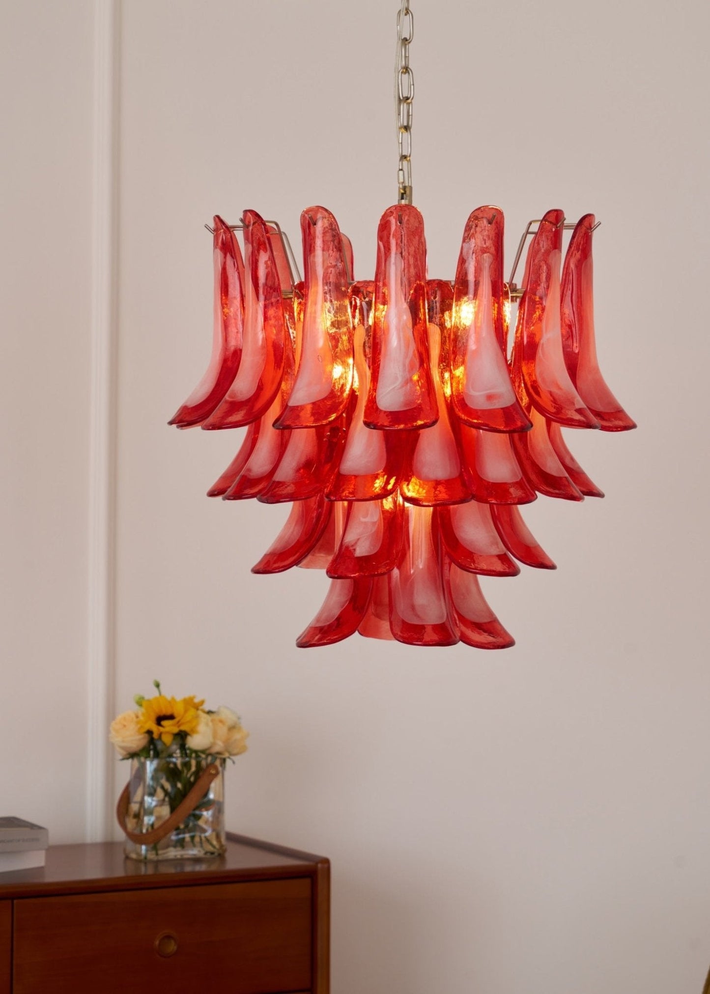 Crimson Glass Petals Chandelier 25.6"