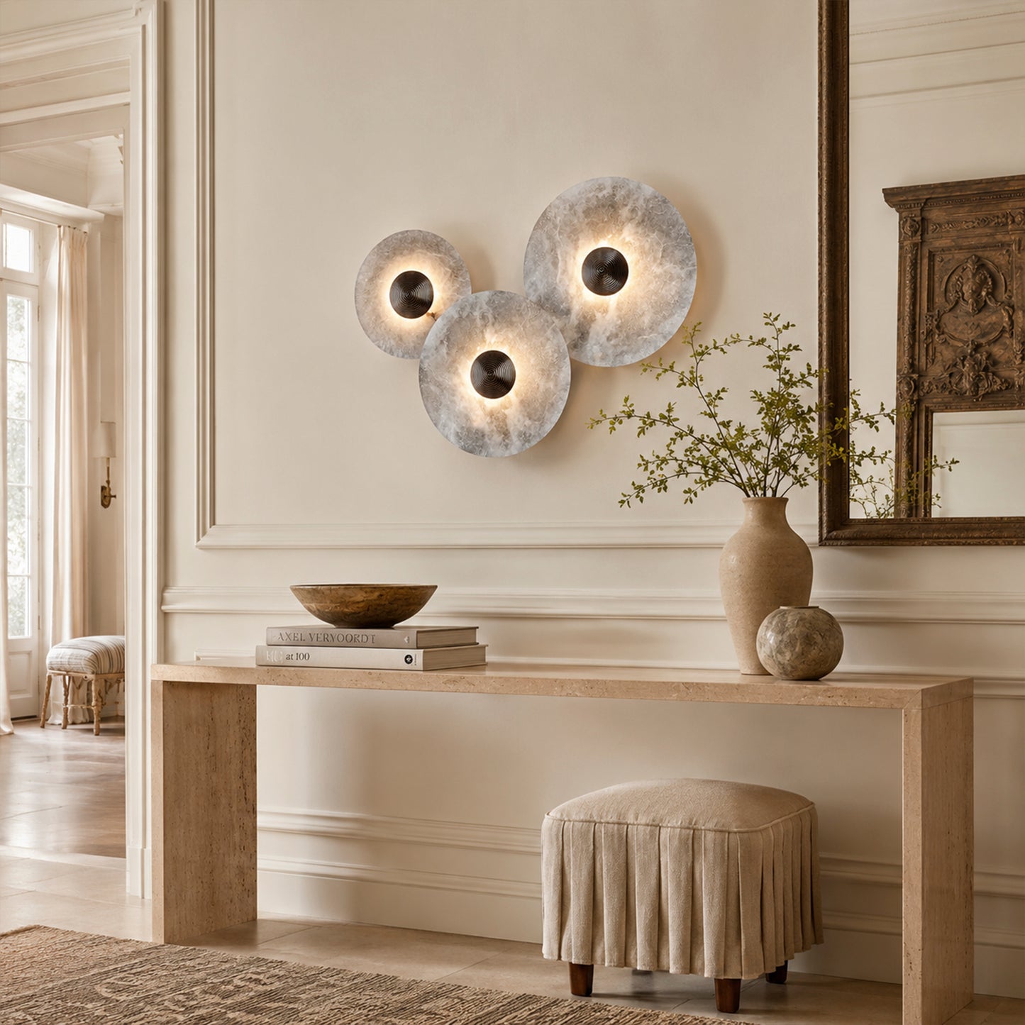 Median Alabaster Sconce Alabaster Flushmount:  3 Surface