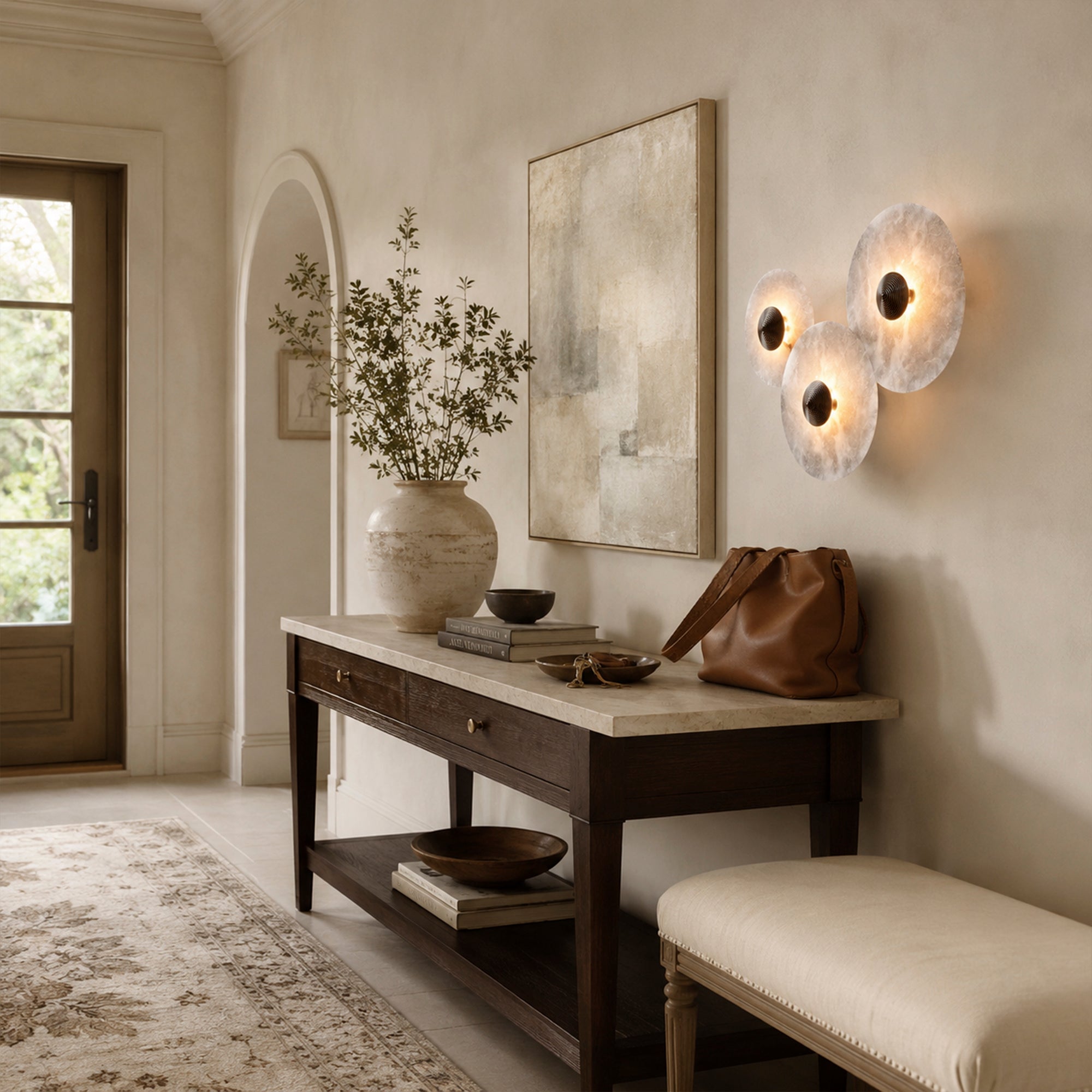 Median Alabaster Sconce Alabaster Flushmount:  3 Surface