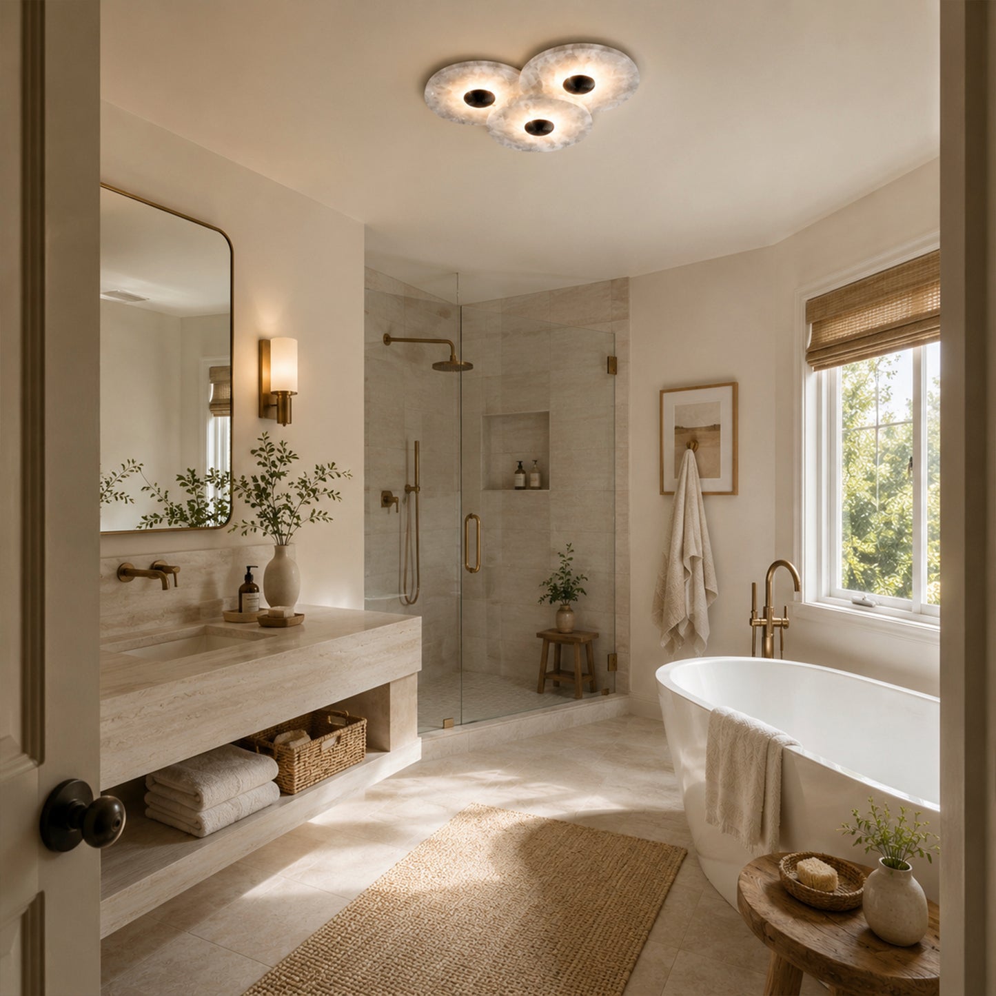 Median Alabaster Sconce Alabaster Flushmount:  3 Surface