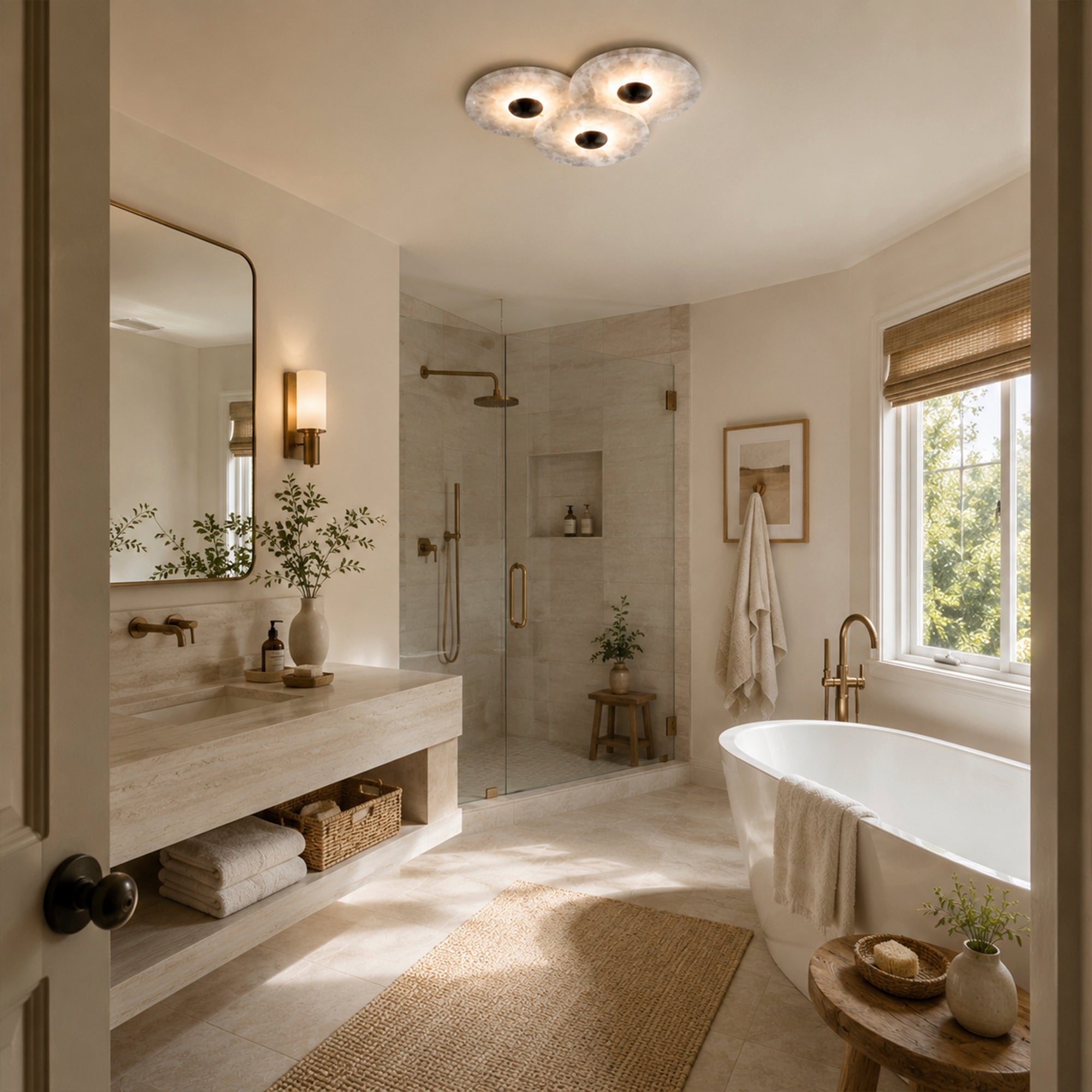 Median Alabaster Sconce Alabaster Flushmount:  3 Surface