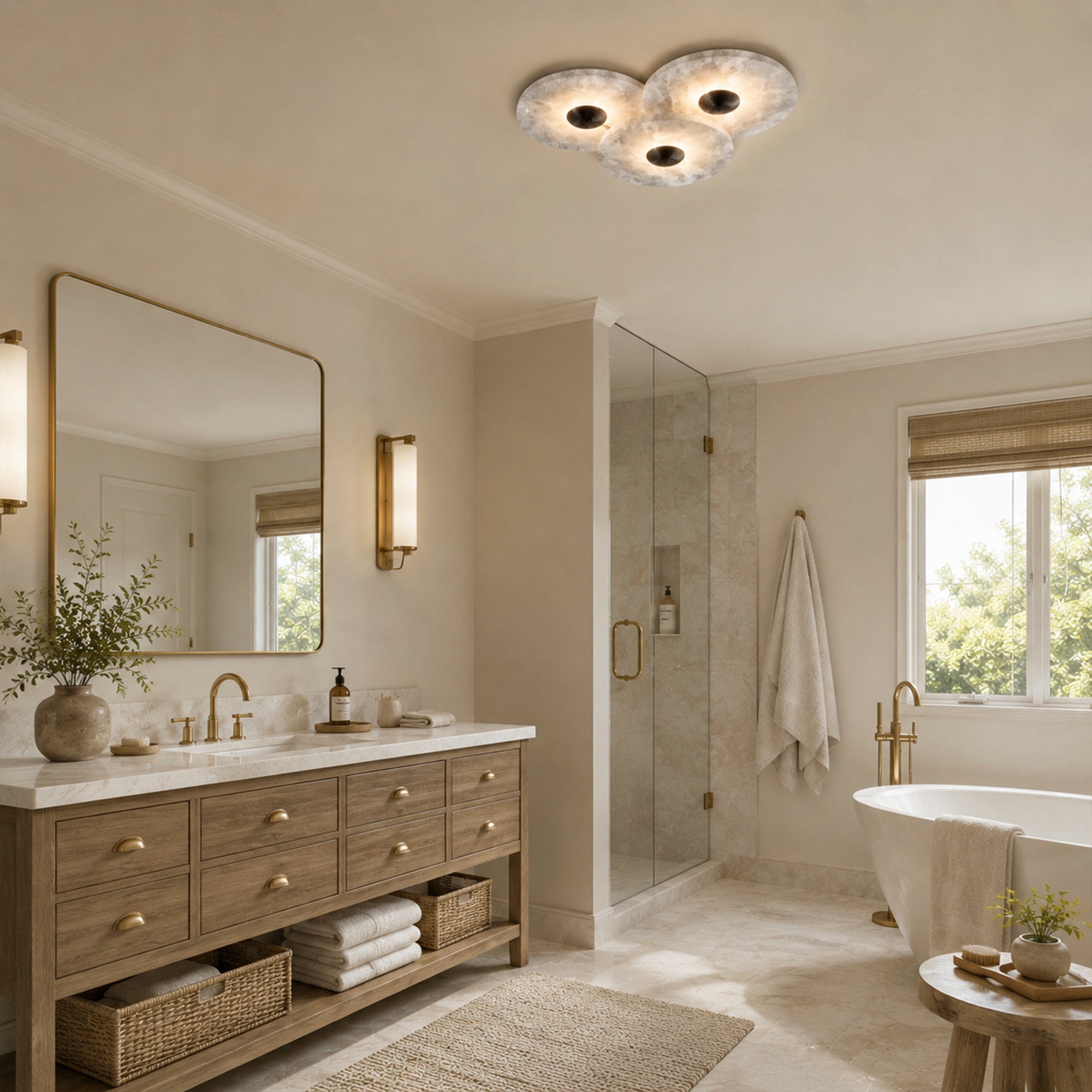 Median Alabaster Sconce Alabaster Flushmount:  3 Surface