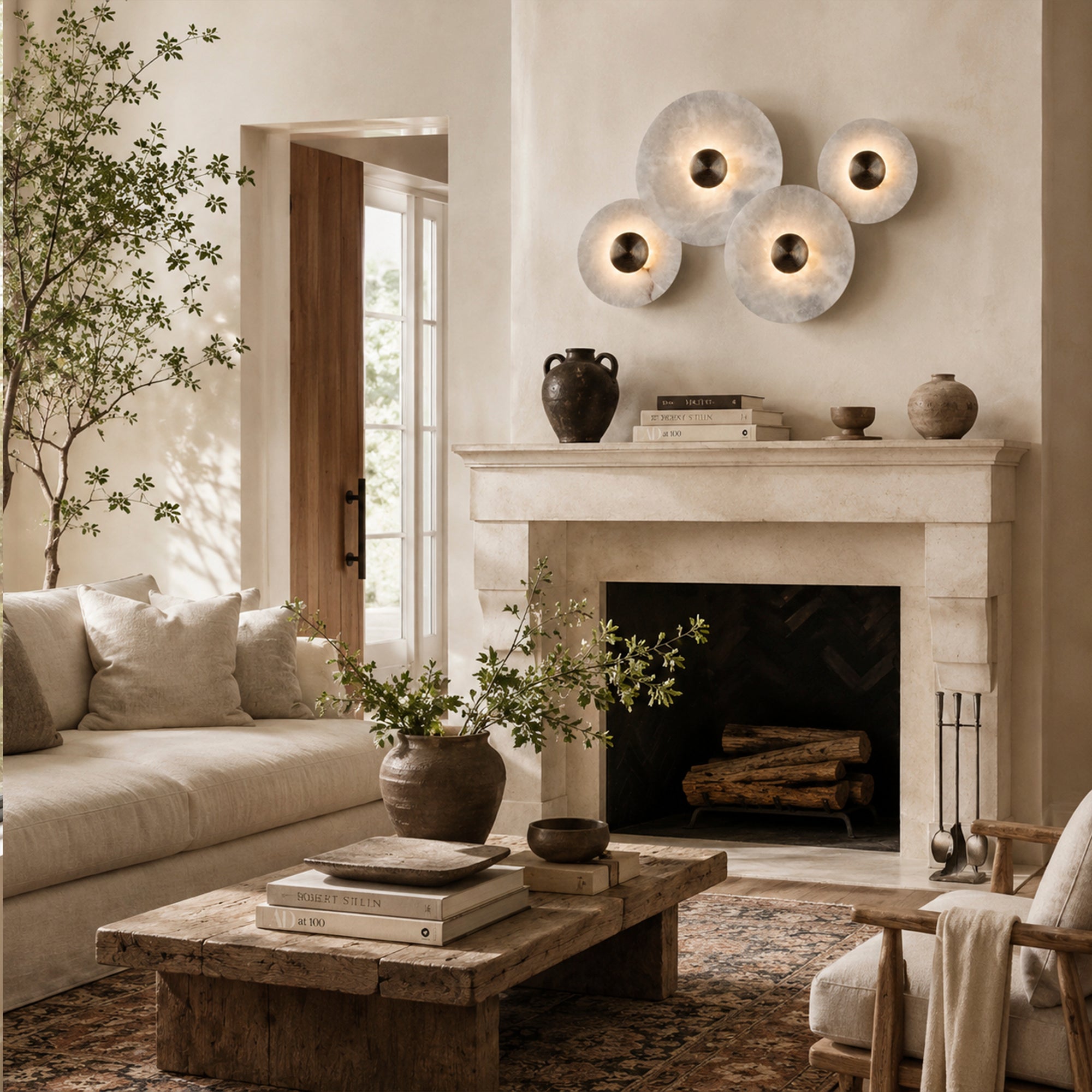 Median Alabaster Sconce Alabaster Flushmount:  4 Surface
