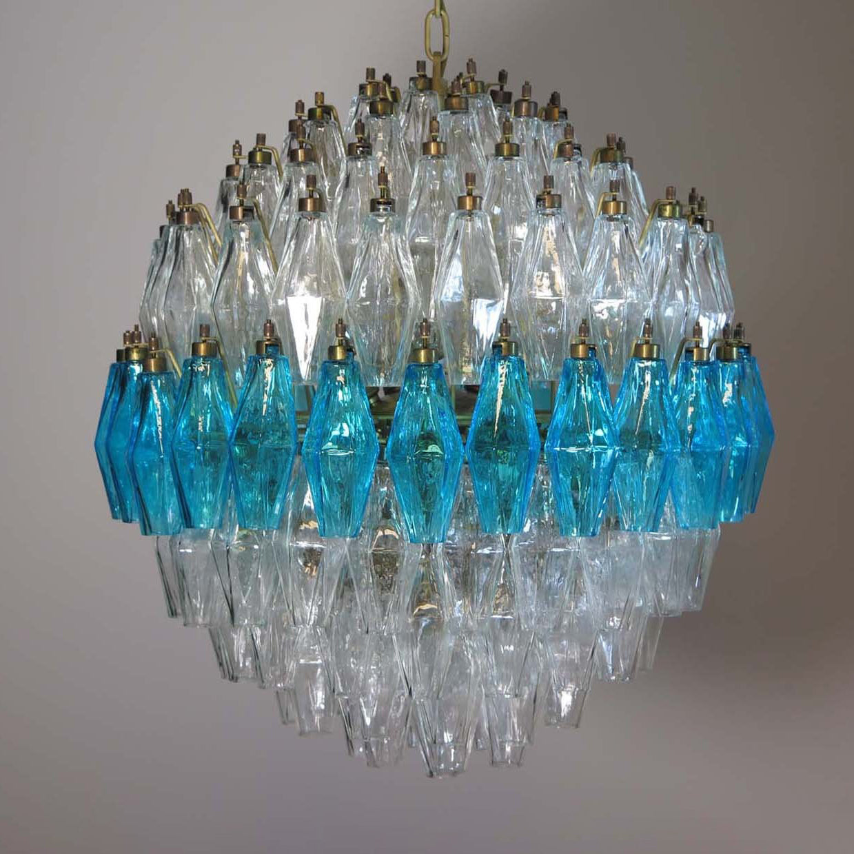 Verona Round Chandelier 24" - 140 Clear & Azure Glass
