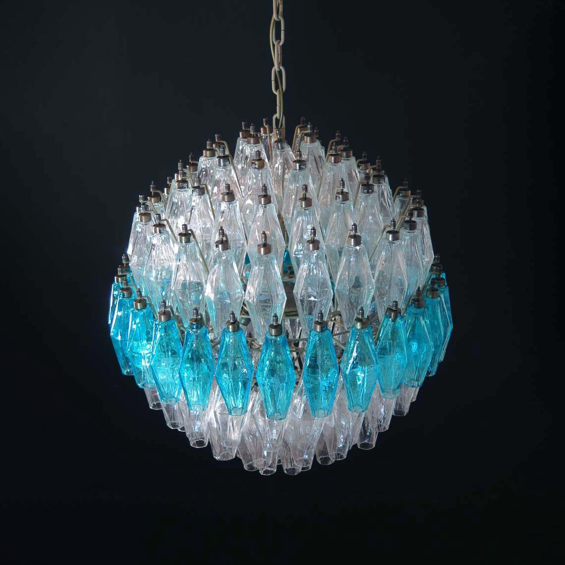 Verona Round Chandelier 24" - 140 Clear & Azure Glass