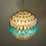 Verona Round Chandelier 24" - 140 Clear & Azure Glass