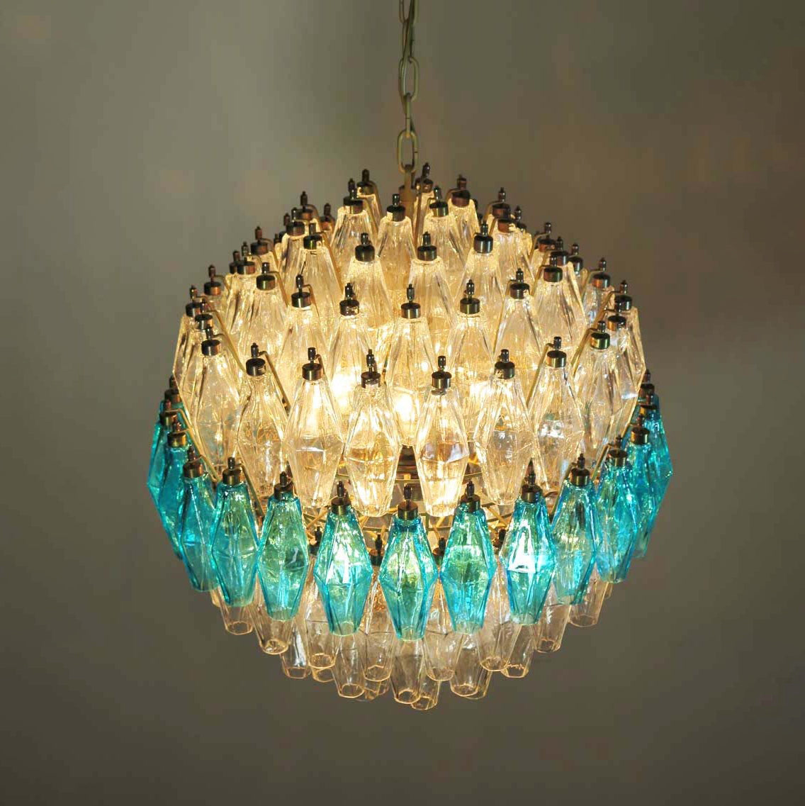Verona Round Chandelier 24" - 140 Clear & Azure Glass