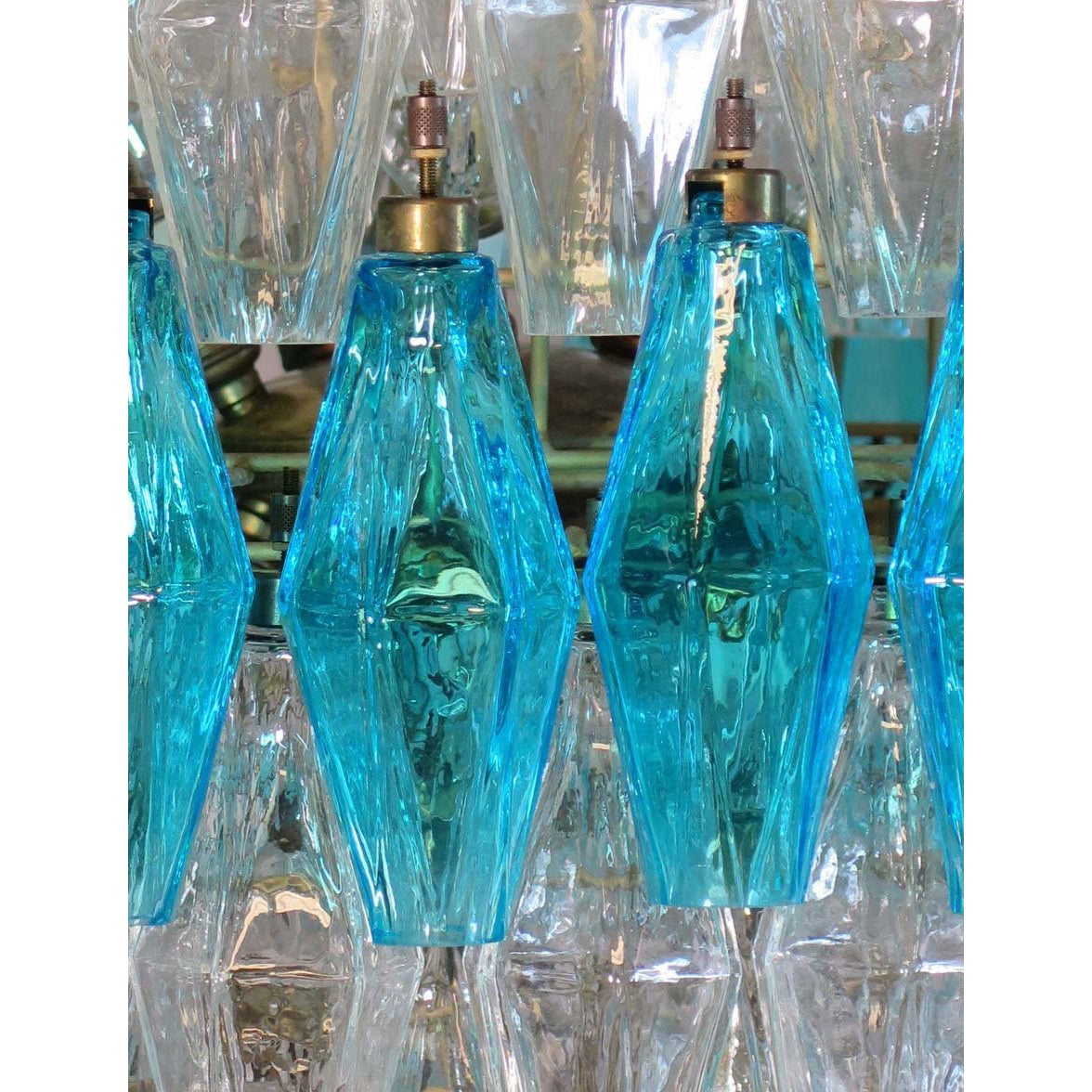Verona Round Chandelier 24" - 140 Clear & Azure Glass