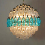 Verona Round Chandelier 24" - 140 Clear & Azure Glass