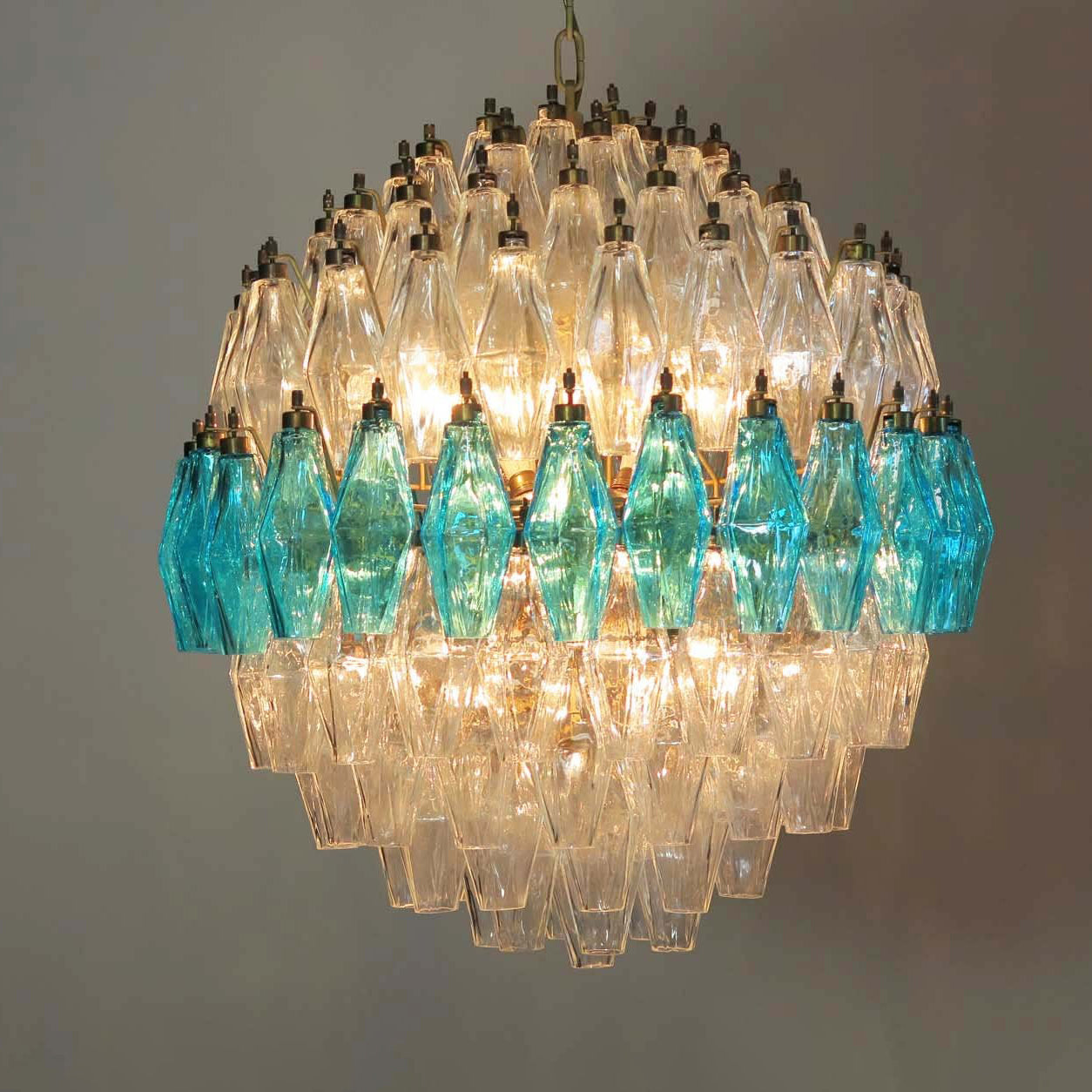 Verona Round Chandelier 24" - 140 Clear & Azure Glass