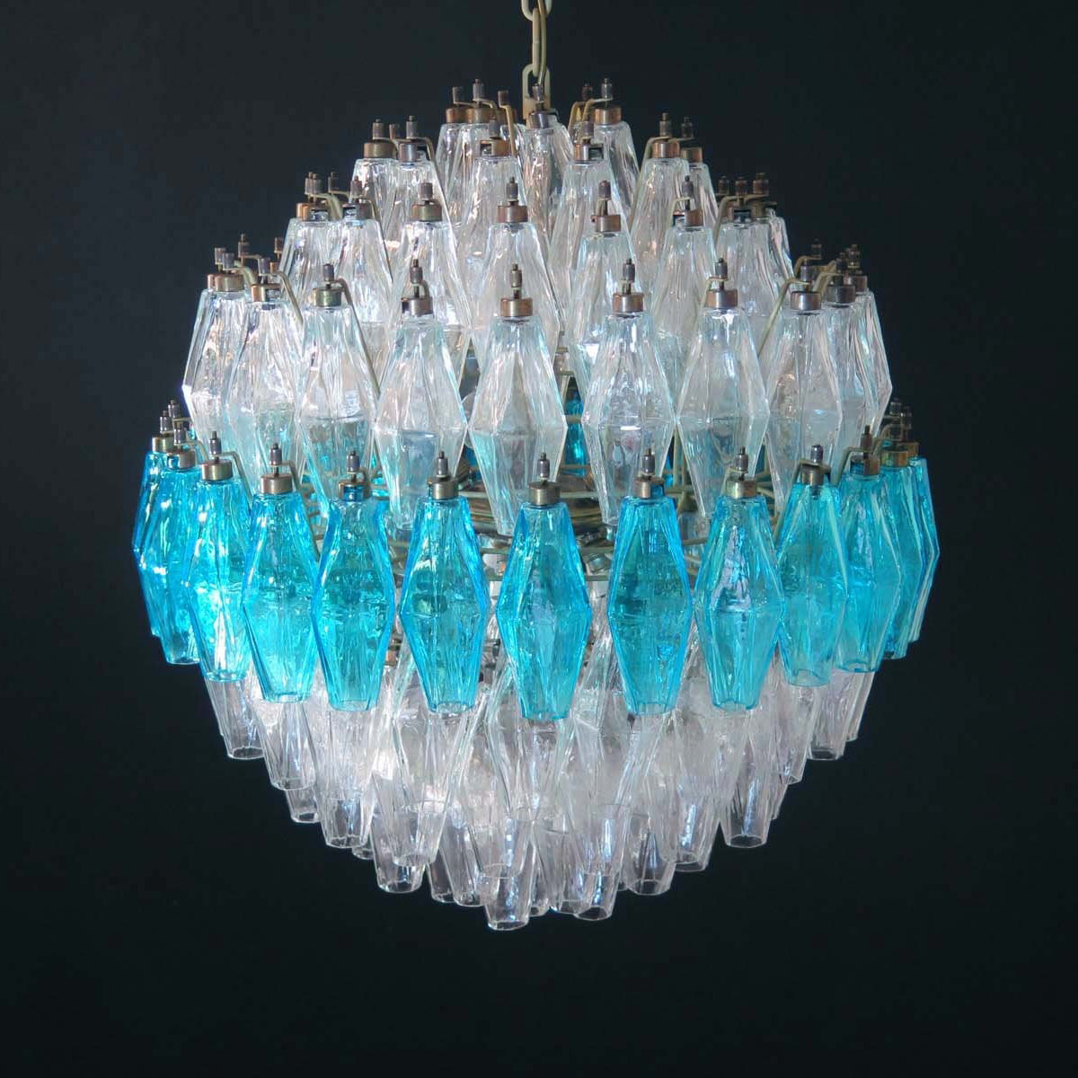 Verona Round Chandelier 24" - 140 Clear & Azure Glass