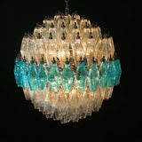 Verona Round Chandelier 24" - 140 Clear & Azure Glass