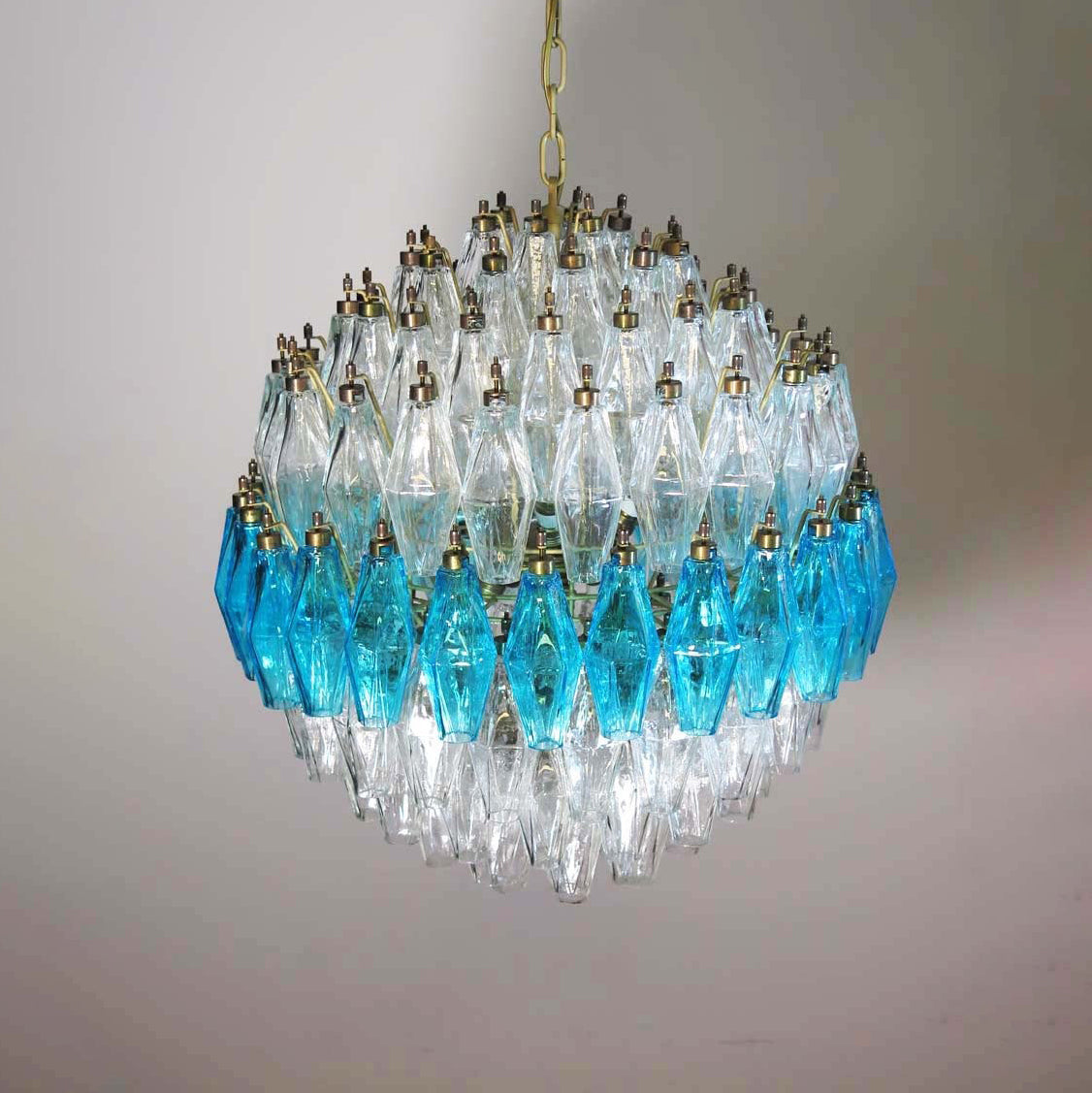 Verona Round Chandelier 24" - 140 Clear & Azure Glass