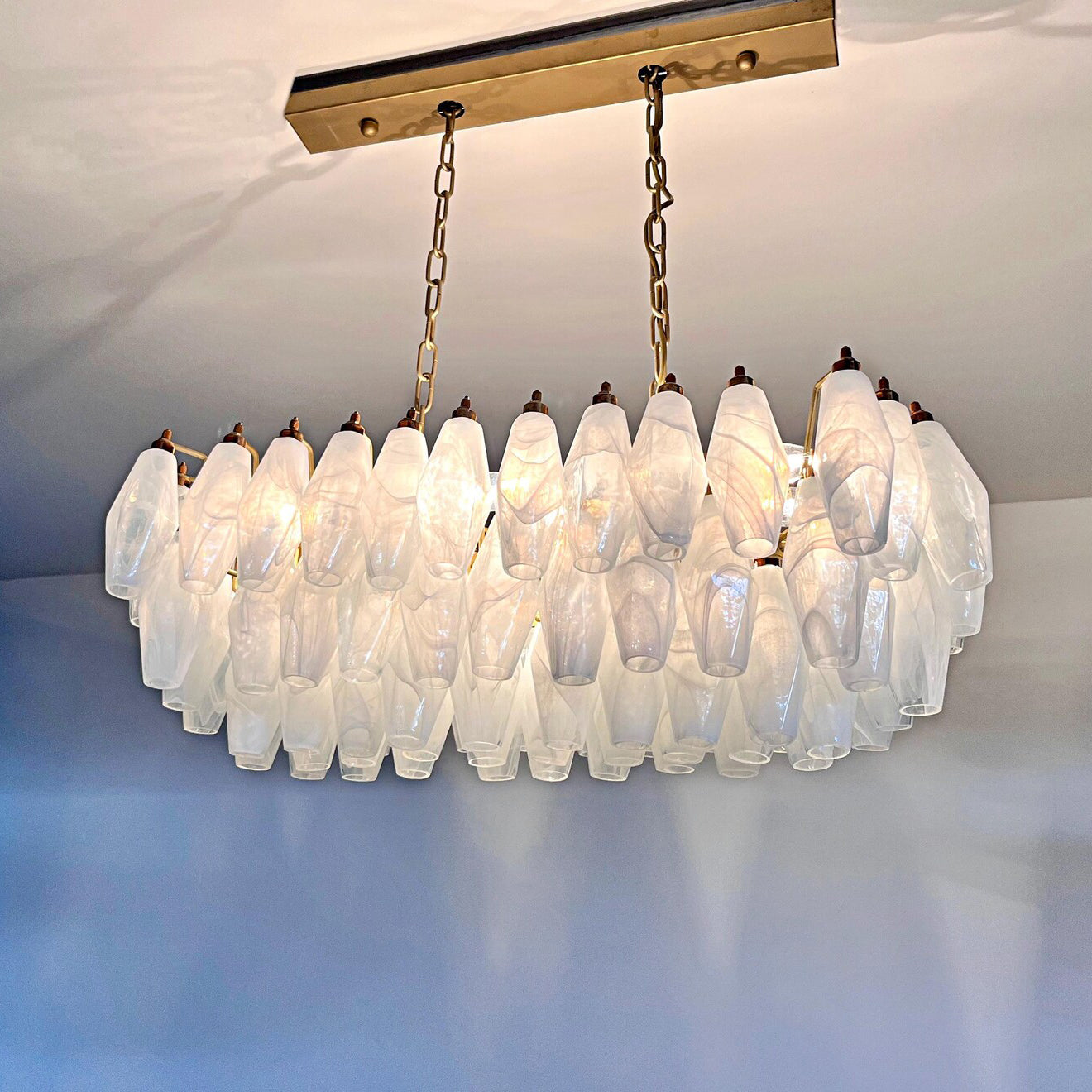 Verona White Alabaster Glass Rectangular Chandelier  30" – 84 glass