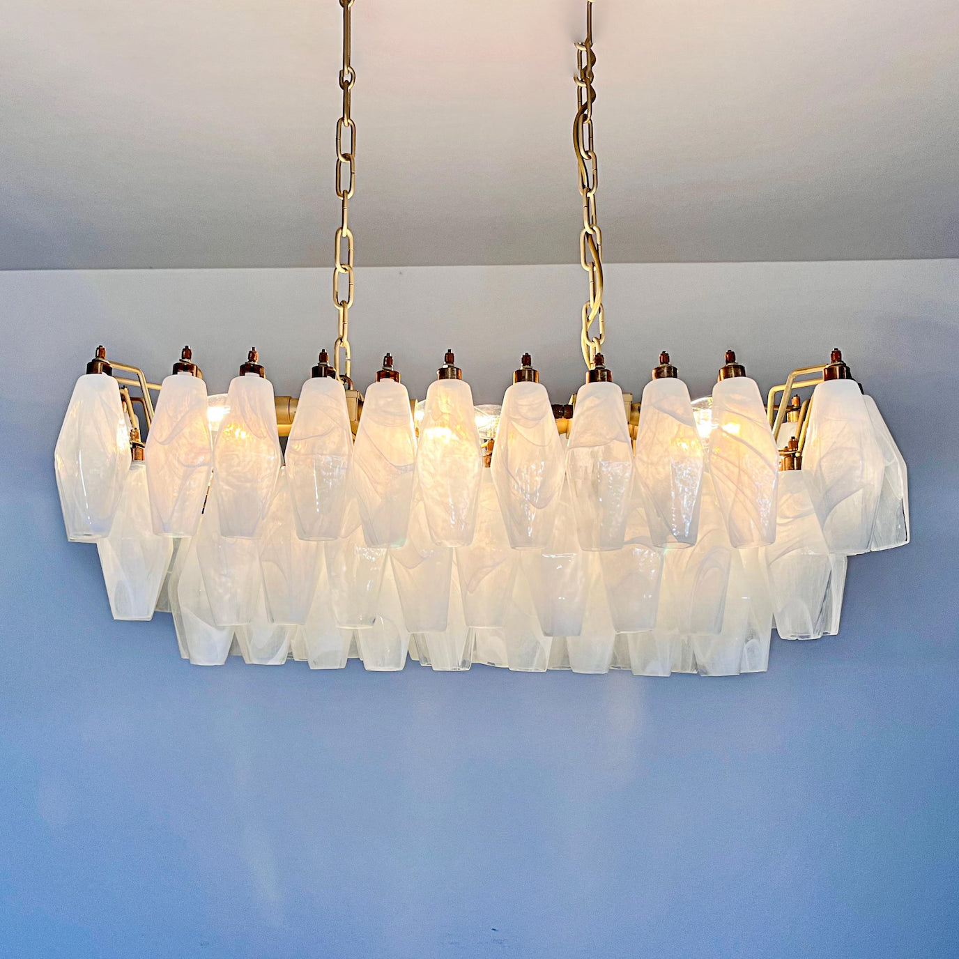 Verona White Alabaster Glass Rectangular Chandelier  30" – 84 glass