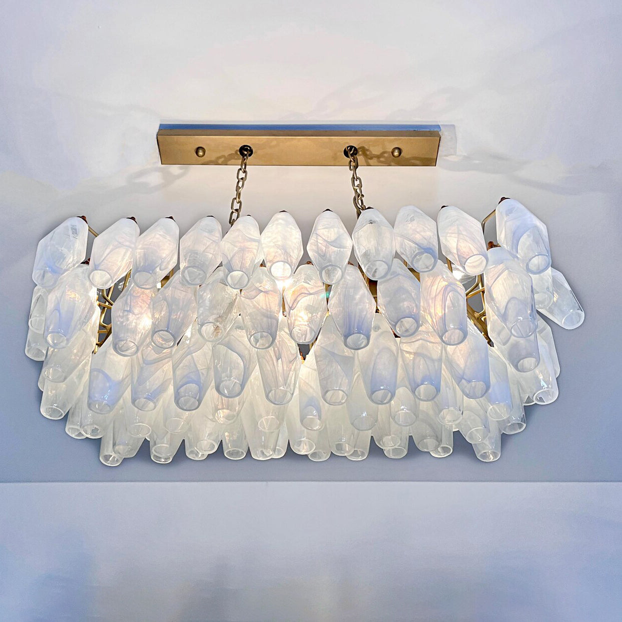 Verona White Alabaster Glass Rectangular Chandelier  30" – 84 glass
